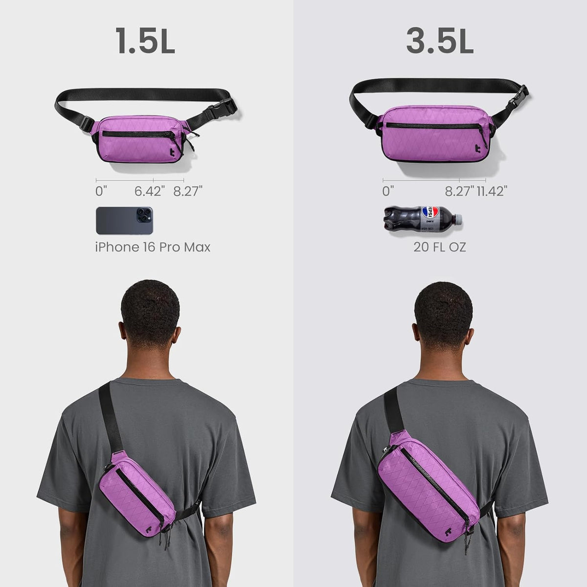 3.5L X-Pac Sling Bag with RFID Blocking Crossbody Pack for Men Women | EDC Minimalist Shoulder Bag, Water-resistant Lightweight Carrying Waist Fanny Pack for Travel, Daily Commute, Hiking, Walking