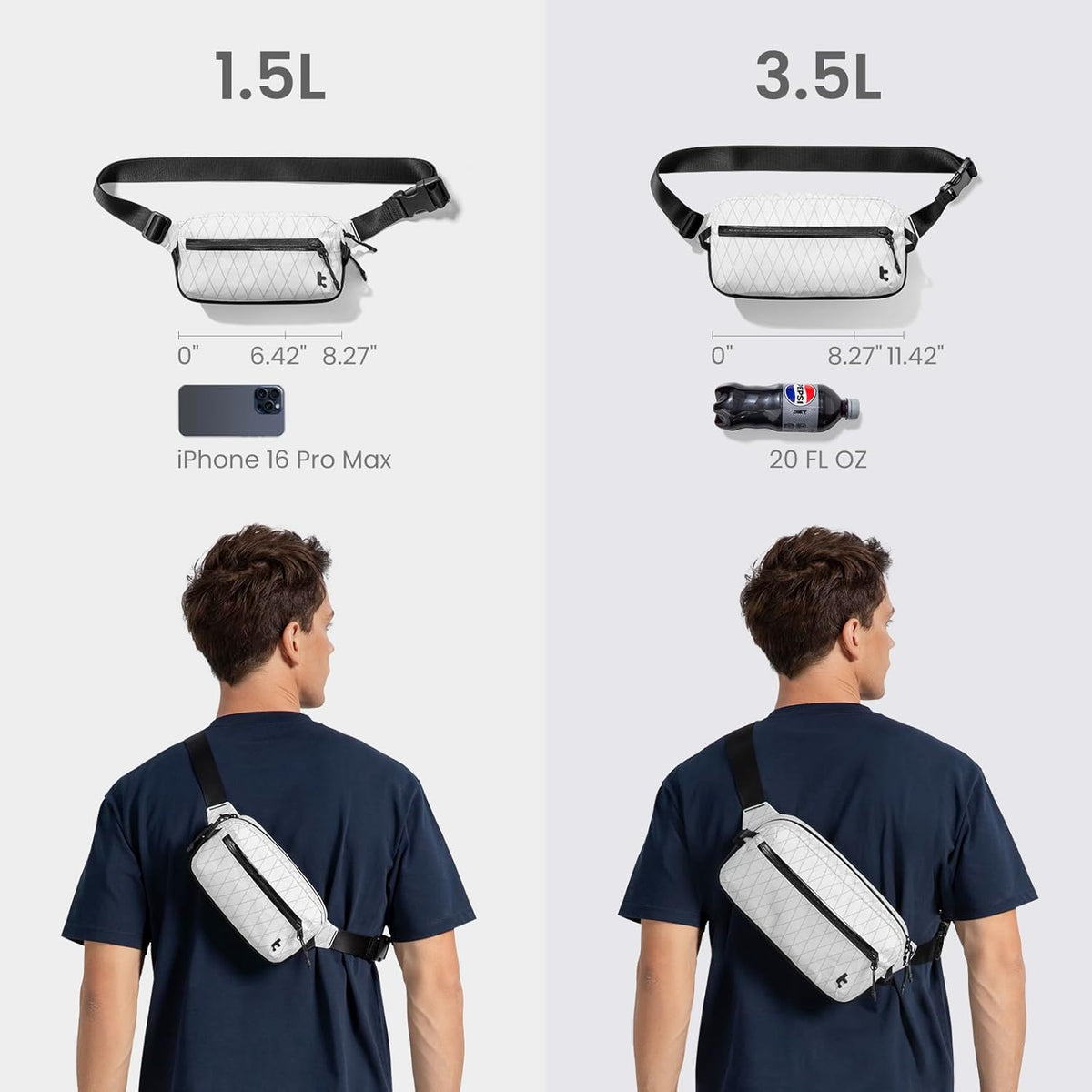 3.5L X-Pac Sling Bag with RFID Blocking Crossbody Pack for Men Women | EDC Minimalist Shoulder Bag, Water-resistant Lightweight Carrying Waist Fanny Pack for Travel, Daily Commute, Hiking, Walking