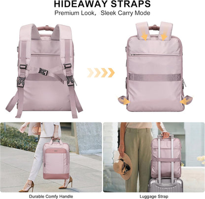 Travel Backpack for Women Men, Slim Laptop Daypack Fits Under Seat | 3-In-1 Carry on Bag with TSA-Friendly 180° Opening, USB Port, Fits 16" Laptop for Business, Work, Daily