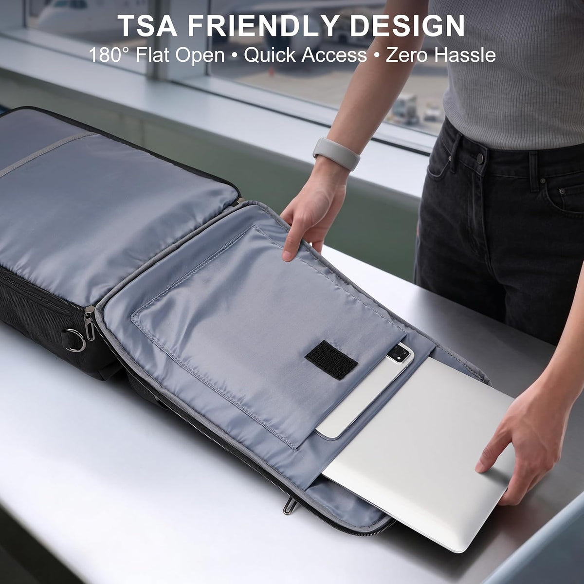 Travel Backpack for Women Men, Slim Laptop Daypack Fits Under Seat | 3-In-1 Carry on Bag with TSA-Friendly 180° Opening, USB Port, Fits 16" Laptop for Business, Work, Daily