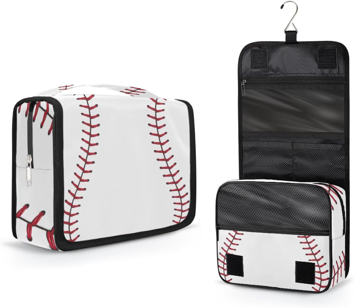 Travel Hanging Toiletry Bag for Women Men Baseball Cosmetic Bag Waterproof Makeup Organizer for Accessories, Shampoo, Full Sized Container, Toiletries for Bathroom Shower