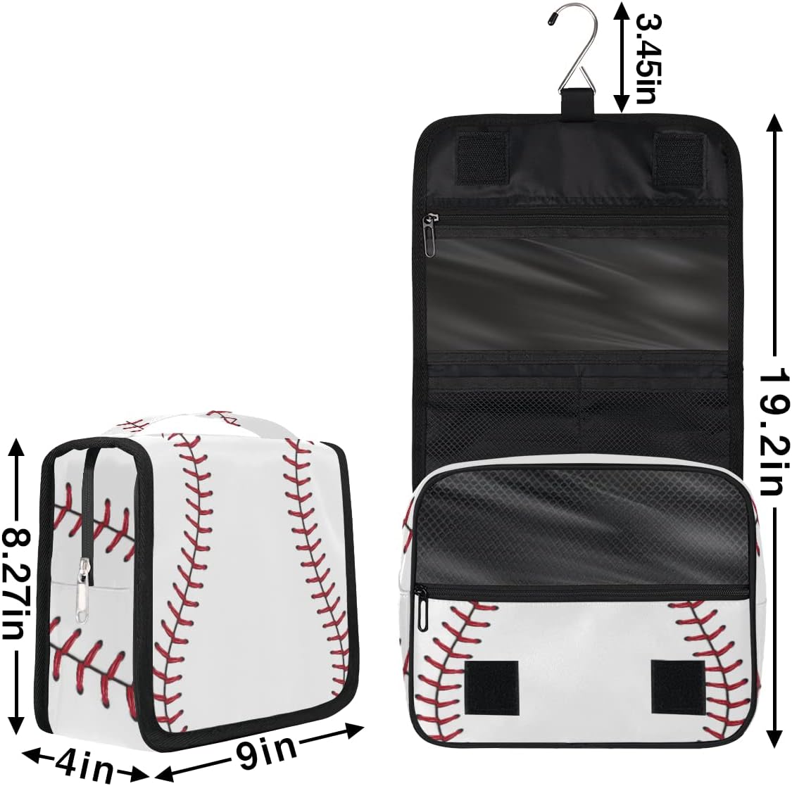 Travel Hanging Toiletry Bag for Women Men Baseball Cosmetic Bag Waterproof Makeup Organizer for Accessories, Shampoo, Full Sized Container, Toiletries for Bathroom Shower