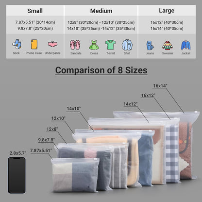 Frosted Zipper Bags for Clothes 25pcs, Plastic Shirt Bags for Packaging T-Shirt, Swimsuit, Bikini, Bathing Suit, 3 Mil, 9.8x7.8" with Vent Holes and Reinforced Sides
