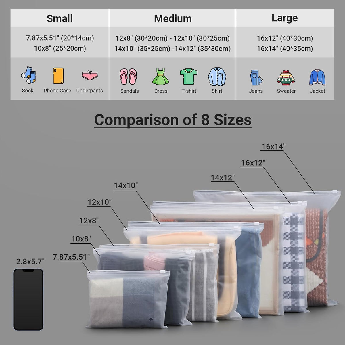 Frosted Zipper Bags for Clothes 25pcs, Plastic Shirt Bags for Packaging T-Shirt, Swimsuit, Bikini, Bathing Suit, 3 Mil, 9.8x7.8" with Vent Holes and Reinforced Sides