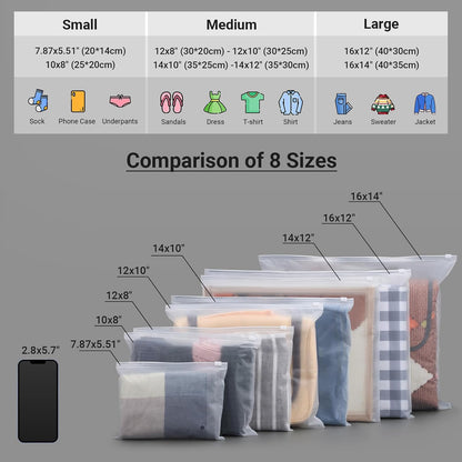 Frosted Zipper Bags for Clothes 25pcs, Plastic Shirt Bags for Packaging T-Shirt, Swimsuit, Bikini, Bathing Suit, 3 Mil, 9.8x7.8" with Vent Holes and Reinforced Sides