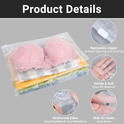 Frosted Zipper Bags for Clothes 25pcs, Plastic Shirt Bags for Packaging T-Shirt, Swimsuit, Bikini, Bathing Suit, 3 Mil, 9.8x7.8" with Vent Holes and Reinforced Sides