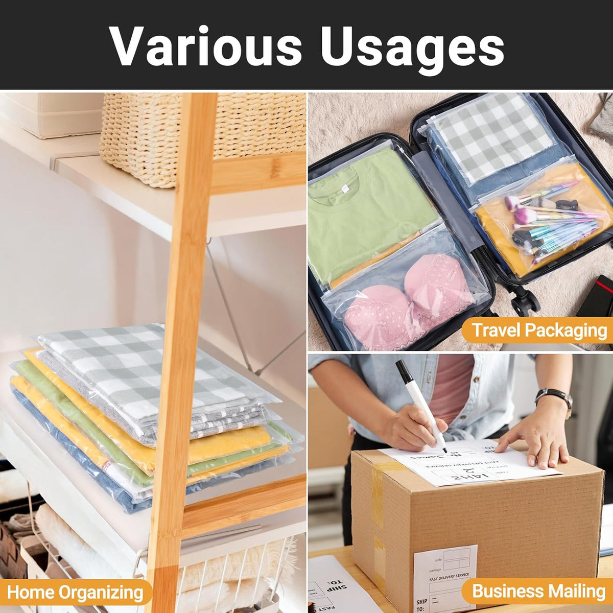 Frosted Zipper Bags for Clothes 25pcs, Plastic Shirt Bags for Packaging T-Shirt, Swimsuit, Bikini, Bathing Suit, 3 Mil, 9.8x7.8" with Vent Holes and Reinforced Sides