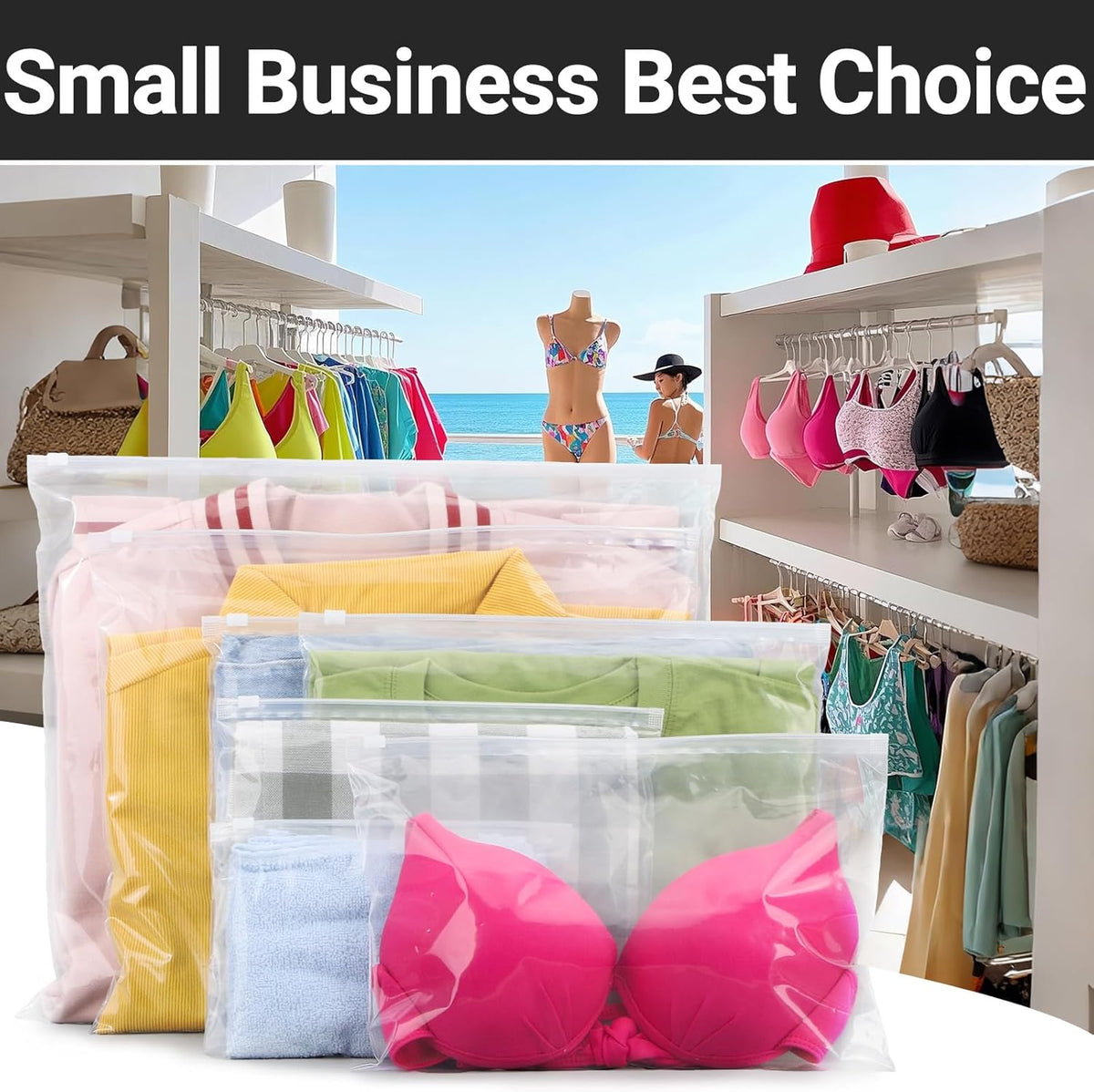 Frosted Zipper Bags for Clothes 25pcs, Plastic Shirt Bags for Packaging T-Shirt, Swimsuit, Bikini, Bathing Suit, 3 Mil, 9.8x7.8" with Vent Holes and Reinforced Sides
