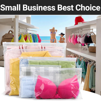 Frosted Zipper Bags for Clothes 25pcs, Plastic Shirt Bags for Packaging T-Shirt, Swimsuit, Bikini, Bathing Suit, 3 Mil, 9.8x7.8" with Vent Holes and Reinforced Sides