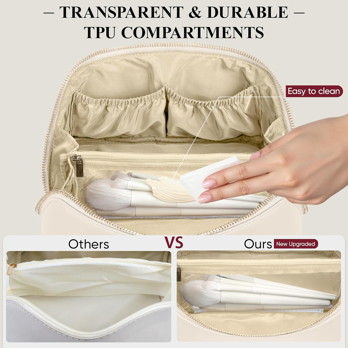 Travel Makeup Bag, Large Capacity Cosmetic Bags for Women, Waterproof Portable Pouch Open Flat Make up Organizer Bag with Dividers and Handle, Toiletry Bag for Essentials