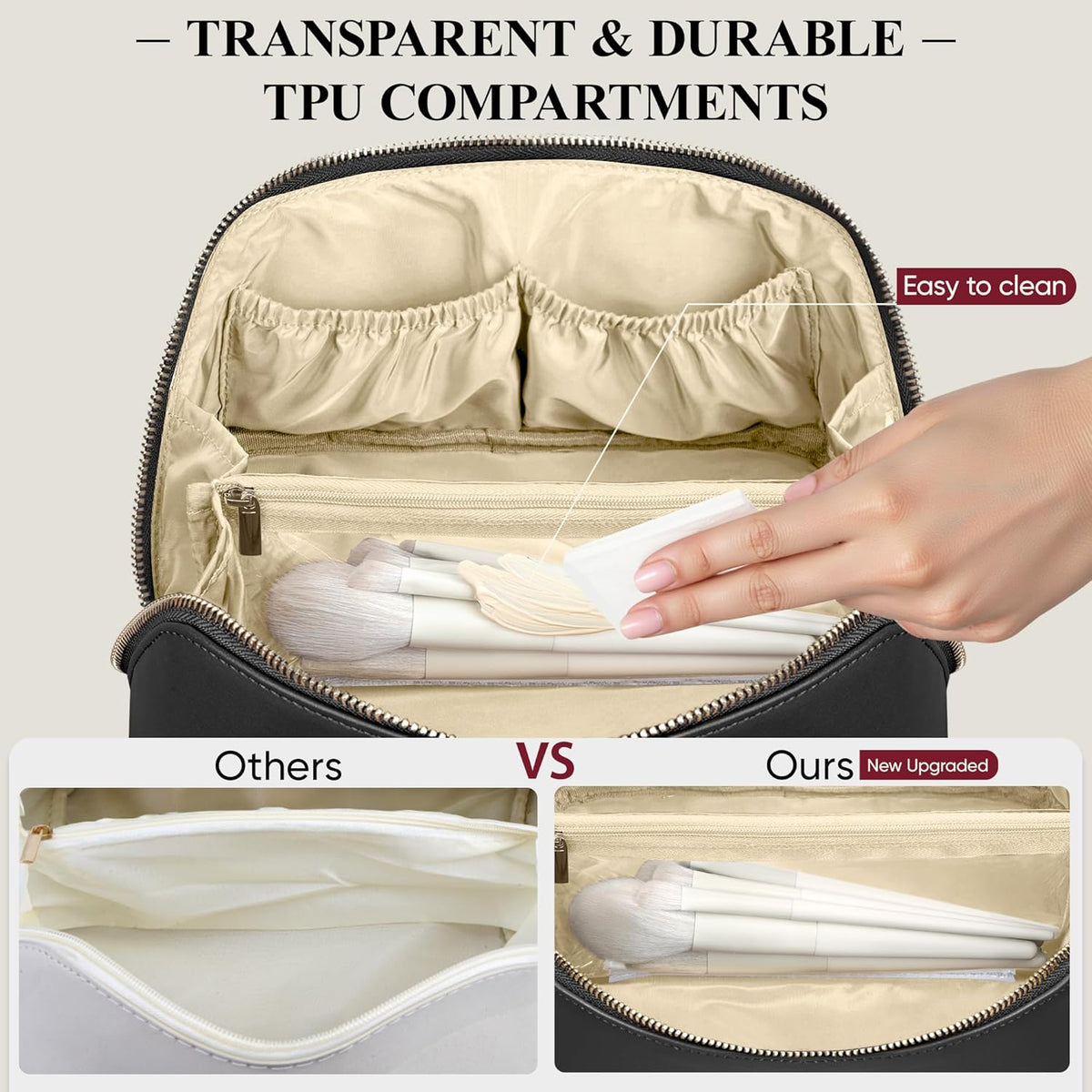 Travel Makeup Bag, Large Capacity Cosmetic Bags for Women, Waterproof Portable Pouch Open Flat Make up Organizer Bag with Dividers and Handle, Toiletry Bag for Essentials