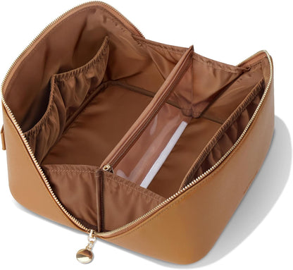 Travel Makeup Bag, Large Capacity Cosmetic Bags for Women, Waterproof Portable Pouch Open Flat Make up Organizer Bag with Dividers and Handle, Toiletry Bag for Essentials