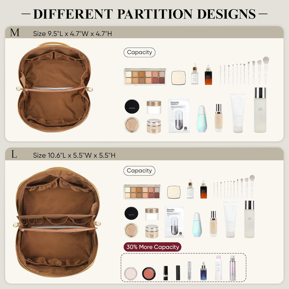 Travel Makeup Bag, Large Capacity Cosmetic Bags for Women, Waterproof Portable Pouch Open Flat Make up Organizer Bag with Dividers and Handle, Toiletry Bag for Essentials