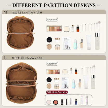 Travel Makeup Bag, Large Capacity Cosmetic Bags for Women, Waterproof Portable Pouch Open Flat Make up Organizer Bag with Dividers and Handle, Toiletry Bag for Essentials