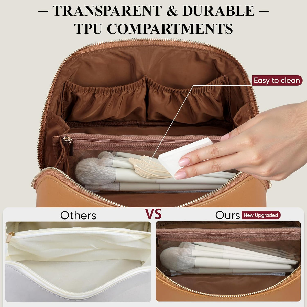 Travel Makeup Bag, Large Capacity Cosmetic Bags for Women, Waterproof Portable Pouch Open Flat Make up Organizer Bag with Dividers and Handle, Toiletry Bag for Essentials