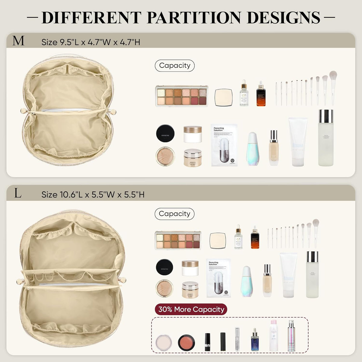 Travel Makeup Bag, Large Capacity Cosmetic Bags for Women, Waterproof Portable Pouch Open Flat Make up Organizer Bag with Dividers and Handle, Toiletry Bag for Essentials