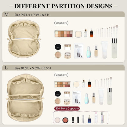 Travel Makeup Bag, Large Capacity Cosmetic Bags for Women, Waterproof Portable Pouch Open Flat Make up Organizer Bag with Dividers and Handle, Toiletry Bag for Essentials