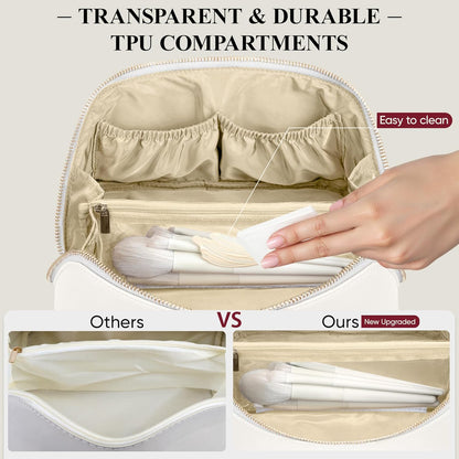 Travel Makeup Bag, Large Capacity Cosmetic Bags for Women, Waterproof Portable Pouch Open Flat Make up Organizer Bag with Dividers and Handle, Toiletry Bag for Essentials