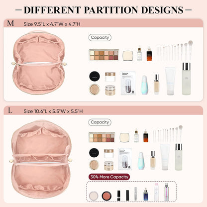 Travel Makeup Bag, Large Capacity Cosmetic Bags for Women, Waterproof Portable Pouch Open Flat Make up Organizer Bag with Dividers and Handle, Toiletry Bag for Essentials