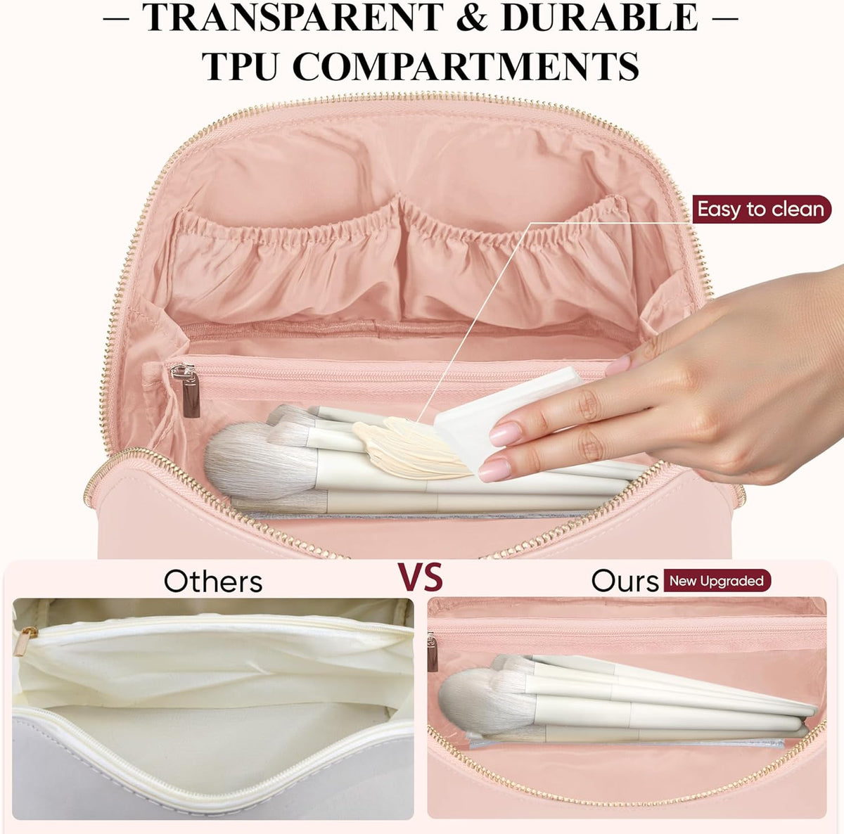 Travel Makeup Bag, Large Capacity Cosmetic Bags for Women, Waterproof Portable Pouch Open Flat Make up Organizer Bag with Dividers and Handle, Toiletry Bag for Essentials