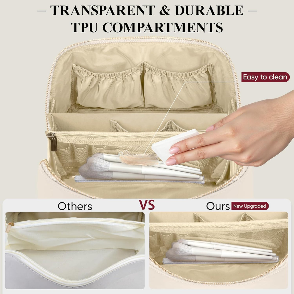 Travel Makeup Bag, Large Capacity Cosmetic Bags for Women, Waterproof Portable Pouch Open Flat Make up Organizer Bag with Dividers and Handle, Toiletry Bag for Essentials