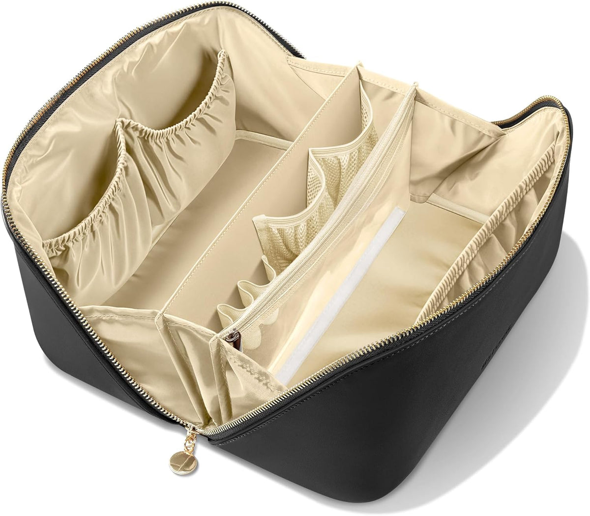 Travel Makeup Bag, Large Capacity Cosmetic Bags for Women, Waterproof Portable Pouch Open Flat Make up Organizer Bag with Dividers and Handle, Toiletry Bag for Essentials