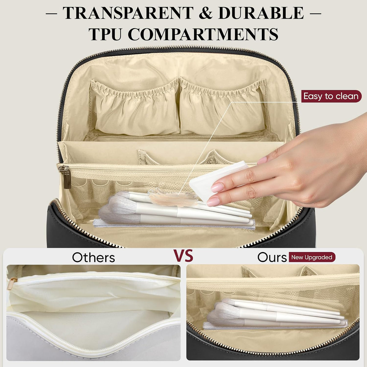Travel Makeup Bag, Large Capacity Cosmetic Bags for Women, Waterproof Portable Pouch Open Flat Make up Organizer Bag with Dividers and Handle, Toiletry Bag for Essentials