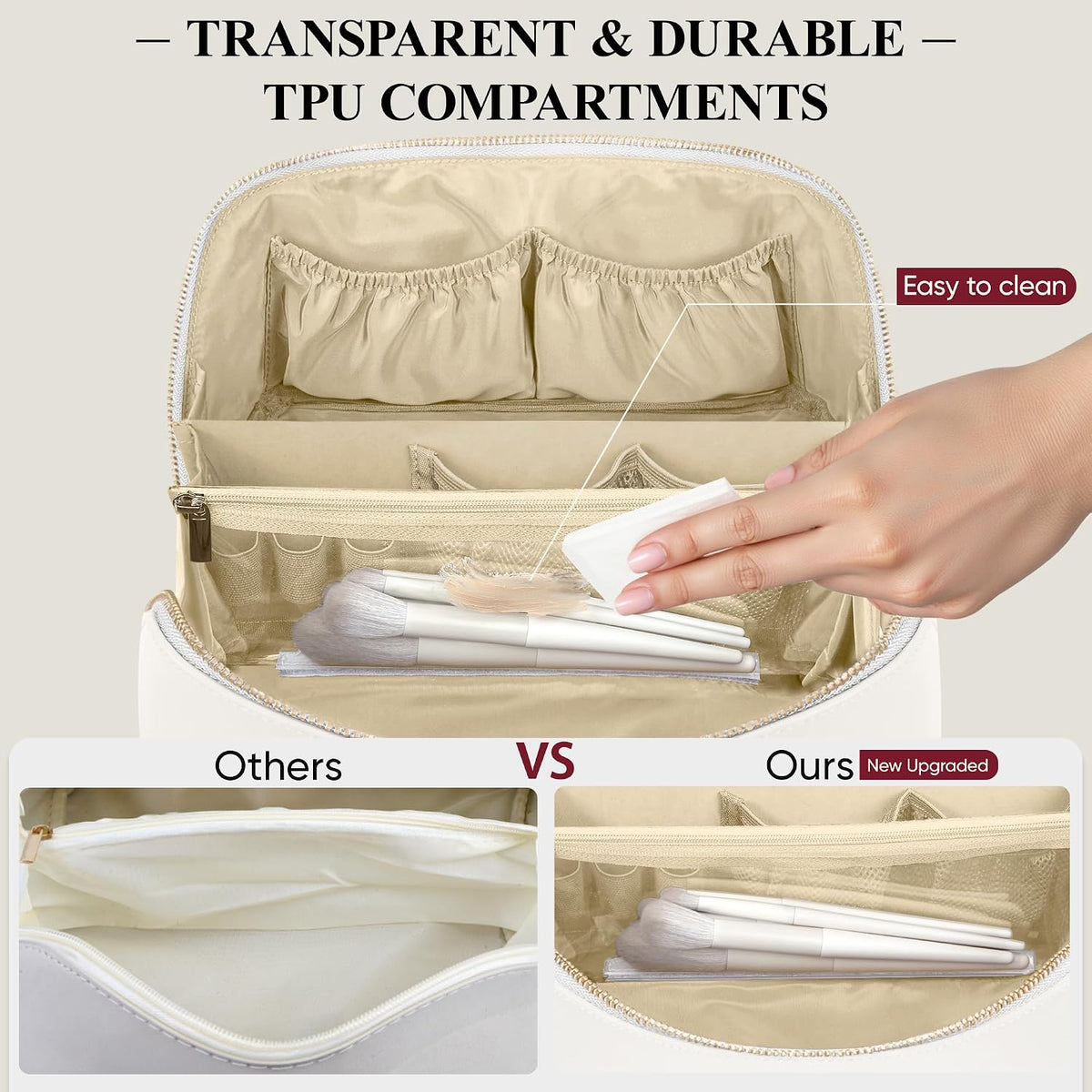 Travel Makeup Bag, Large Capacity Cosmetic Bags for Women, Waterproof Portable Pouch Open Flat Make up Organizer Bag with Dividers and Handle, Toiletry Bag for Essentials