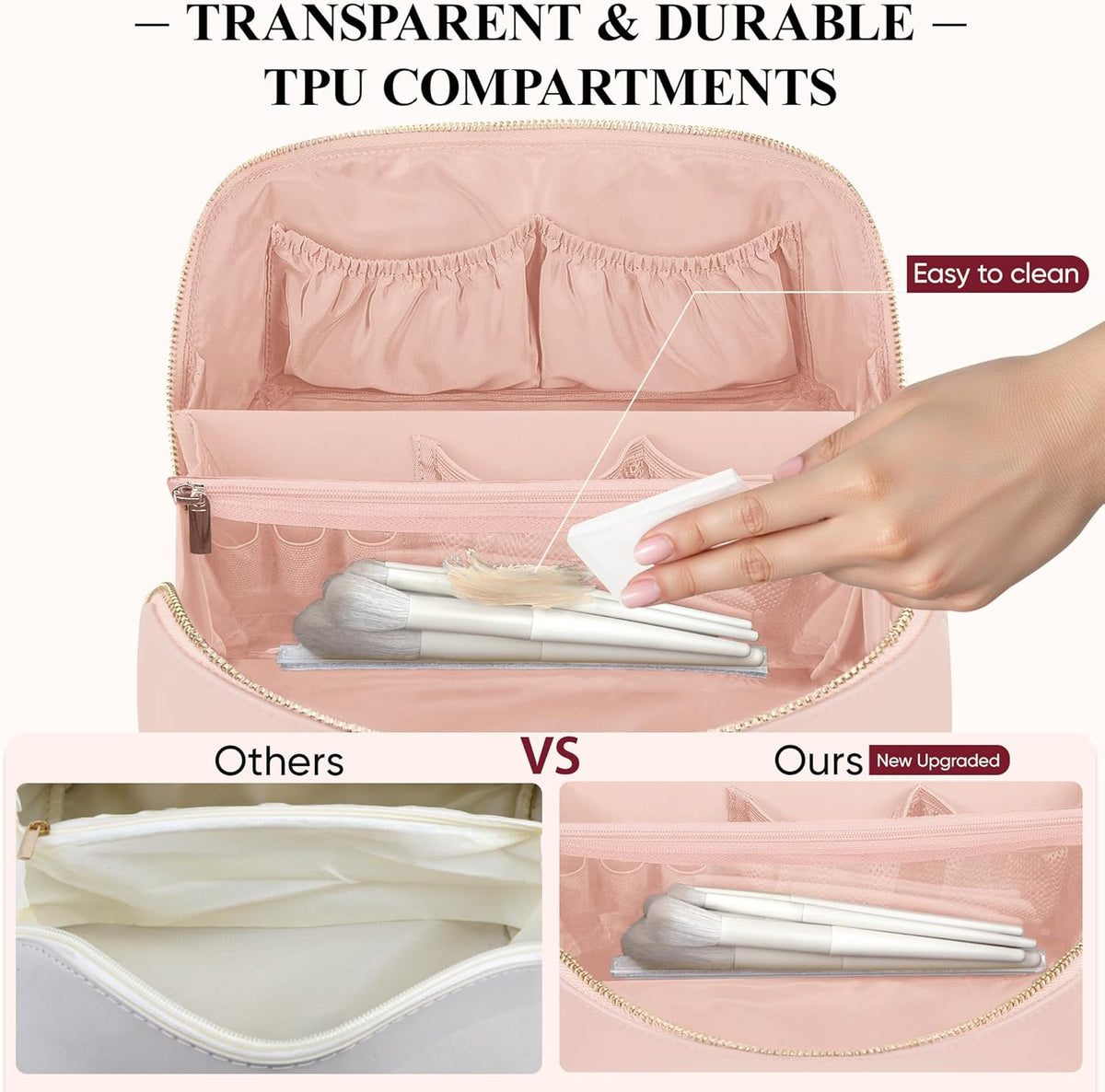 Travel Makeup Bag, Large Capacity Cosmetic Bags for Women, Waterproof Portable Pouch Open Flat Make up Organizer Bag with Dividers and Handle, Toiletry Bag for Essentials