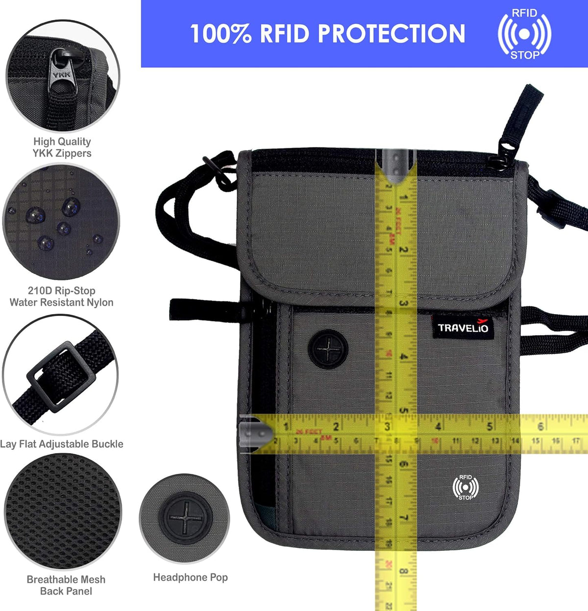 Passport Holder Men & Women RFID Blocking Hidden Travel Neck Wallet Stash Pouch
