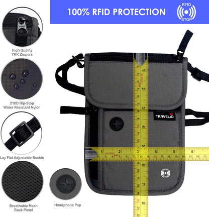 Passport Holder Men & Women RFID Blocking Hidden Travel Neck Wallet Stash Pouch