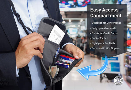 Passport Holder Men & Women RFID Blocking Hidden Travel Neck Wallet Stash Pouch