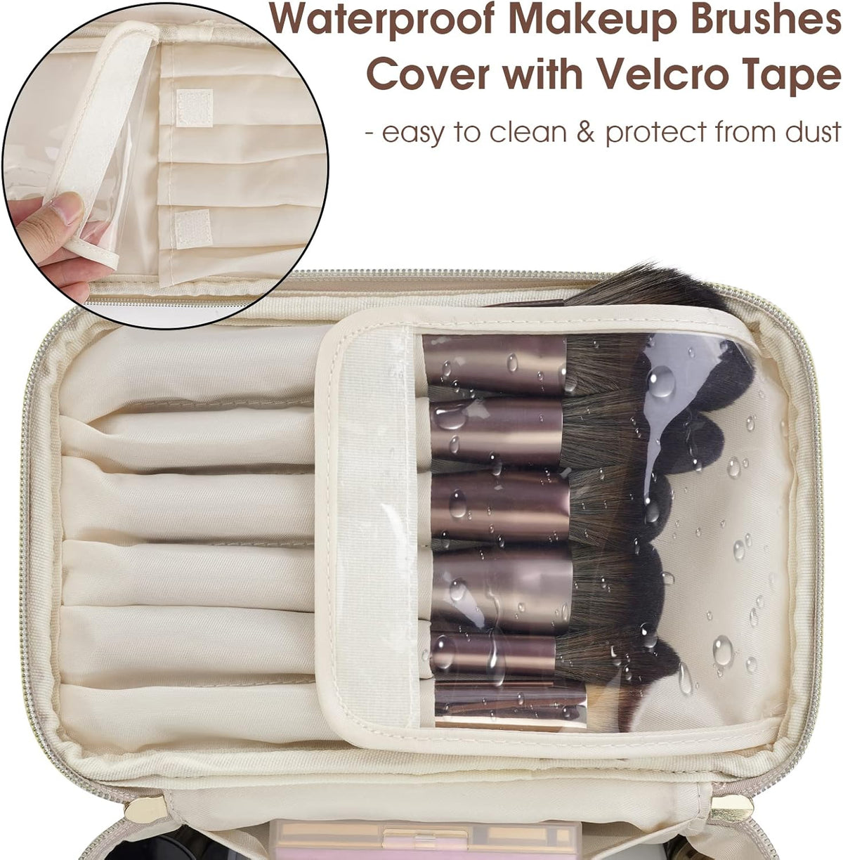 Makeup Bag, Women Travel Make Up Vanity Case with Handle | Portable Make Up Essentials Organizer, Brush Bags for Skincare Cosmetic Lipstick, Eco Vegan Leather, Green