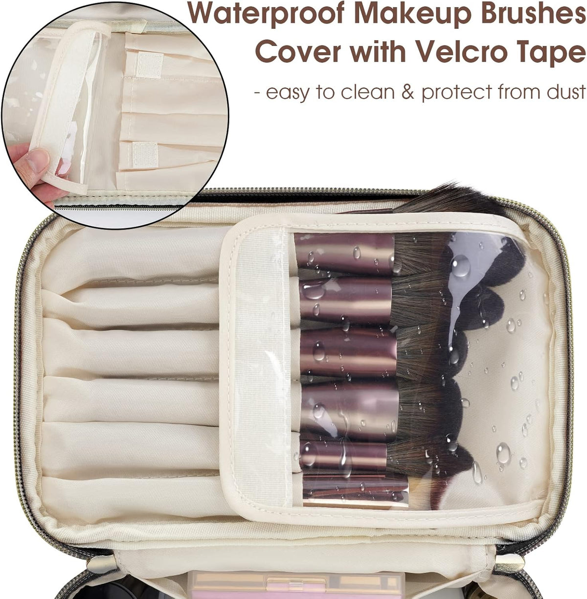 Makeup Bag, Women Travel Make Up Vanity Case with Handle | Portable Make Up Essentials Organizer, Brush Bags for Skincare Cosmetic Lipstick, Eco Vegan Leather, Green