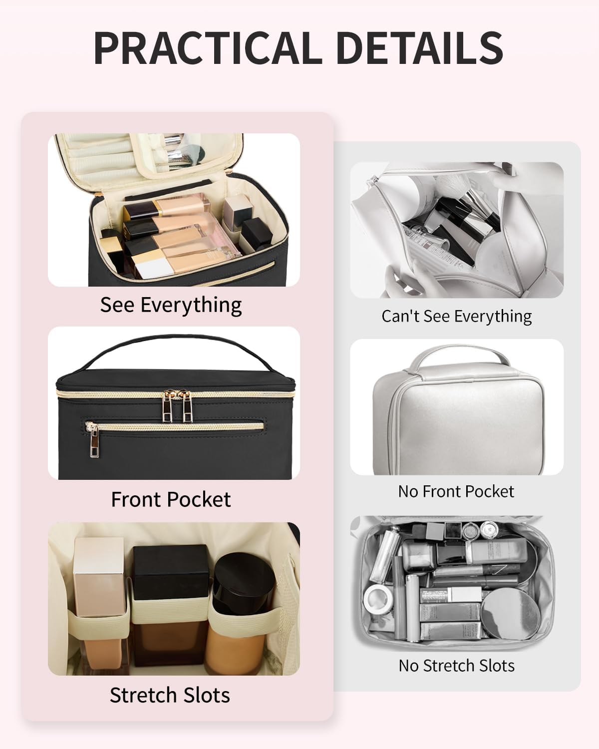 Makeup Bag, Women Travel Make Up Vanity Case with Handle | Portable Make Up Essentials Organizer, Brush Bags for Skincare Cosmetic Lipstick, Eco Vegan Leather, Green