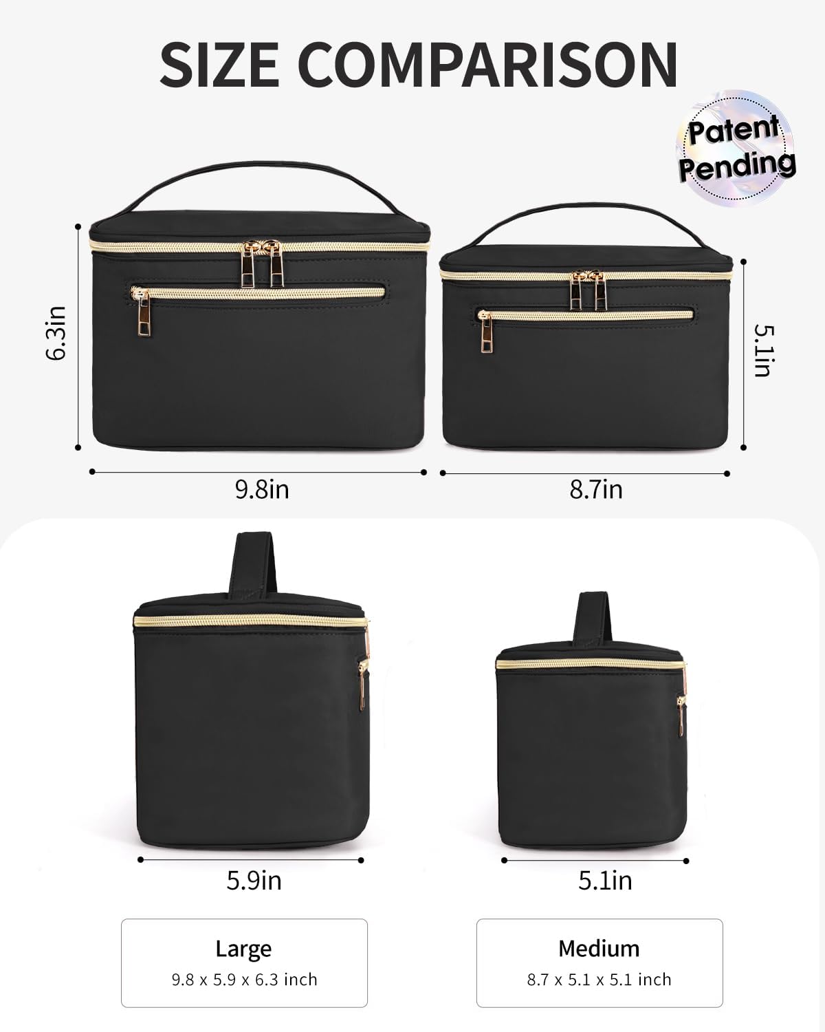 Makeup Bag, Women Travel Make Up Vanity Case with Handle | Portable Make Up Essentials Organizer, Brush Bags for Skincare Cosmetic Lipstick, Eco Vegan Leather, Green
