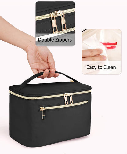 Makeup Bag, Women Travel Make Up Vanity Case with Handle | Portable Make Up Essentials Organizer, Brush Bags for Skincare Cosmetic Lipstick, Eco Vegan Leather, Green