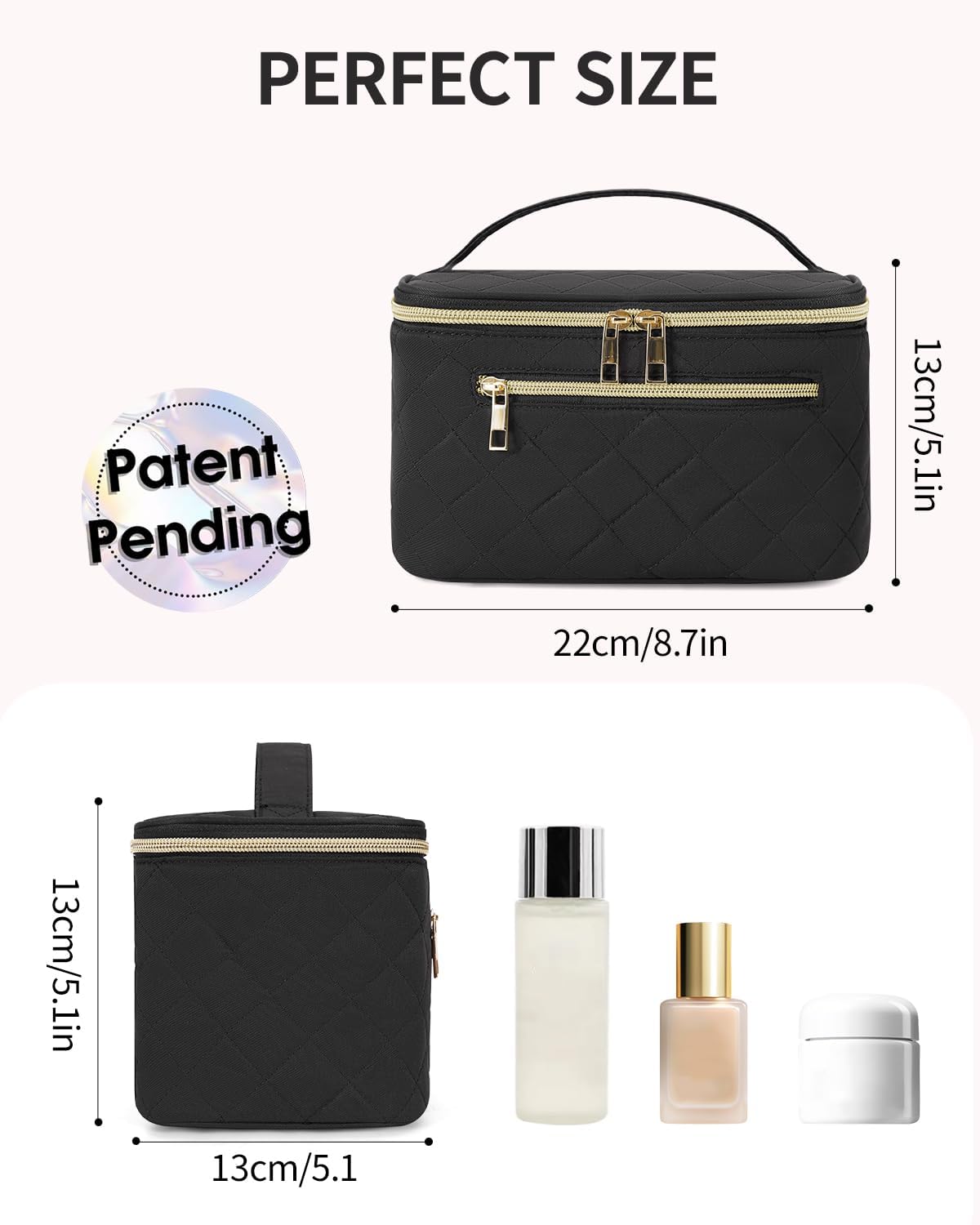 Makeup Bag, Women Travel Make Up Vanity Case with Handle | Portable Make Up Essentials Organizer, Brush Bags for Skincare Cosmetic Lipstick, Eco Vegan Leather, Green