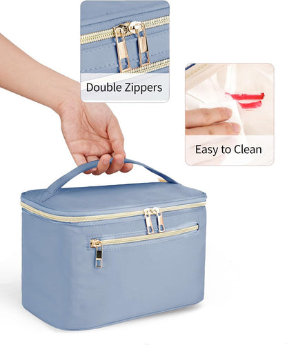 Makeup Bag, Women Travel Make Up Vanity Case with Handle | Portable Make Up Essentials Organizer, Brush Bags for Skincare Cosmetic Lipstick, Eco Vegan Leather, Green