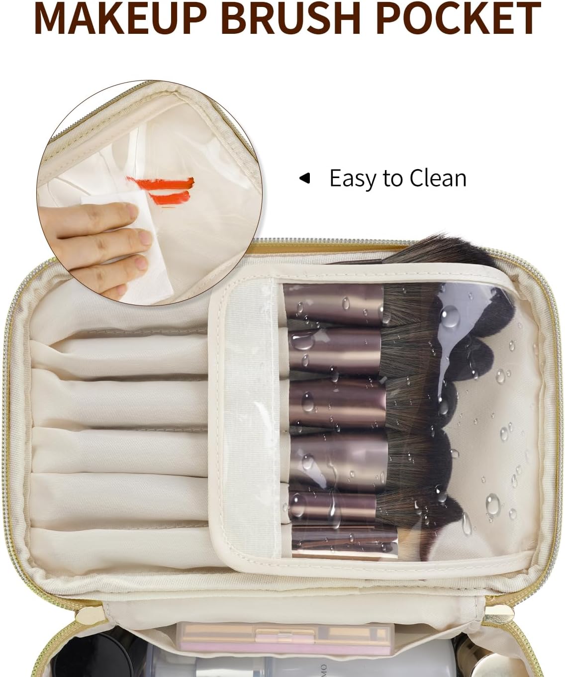 Makeup Bag, Women Travel Make Up Vanity Case with Handle | Portable Make Up Essentials Organizer, Brush Bags for Skincare Cosmetic Lipstick, Eco Vegan Leather, Green