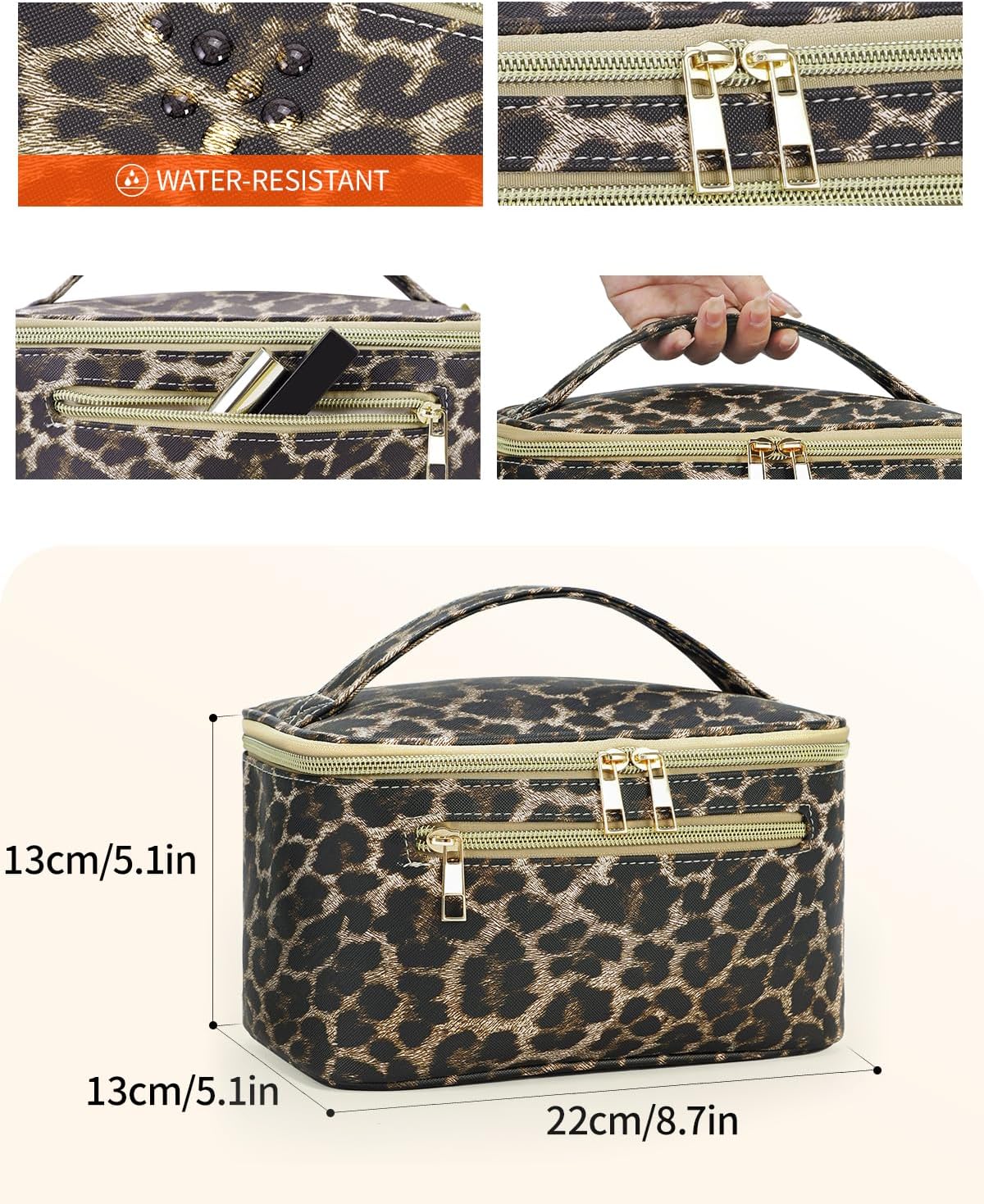 Makeup Bag, Women Travel Make Up Vanity Case with Handle | Portable Make Up Essentials Organizer, Brush Bags for Skincare Cosmetic Lipstick, Eco Vegan Leather, Green