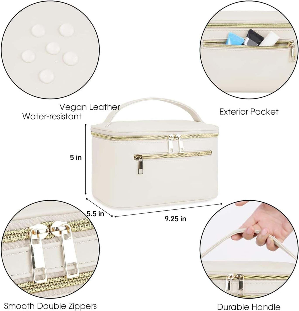Makeup Bag, Women Travel Make Up Vanity Case with Handle | Portable Make Up Essentials Organizer, Brush Bags for Skincare Cosmetic Lipstick, Eco Vegan Leather, Green
