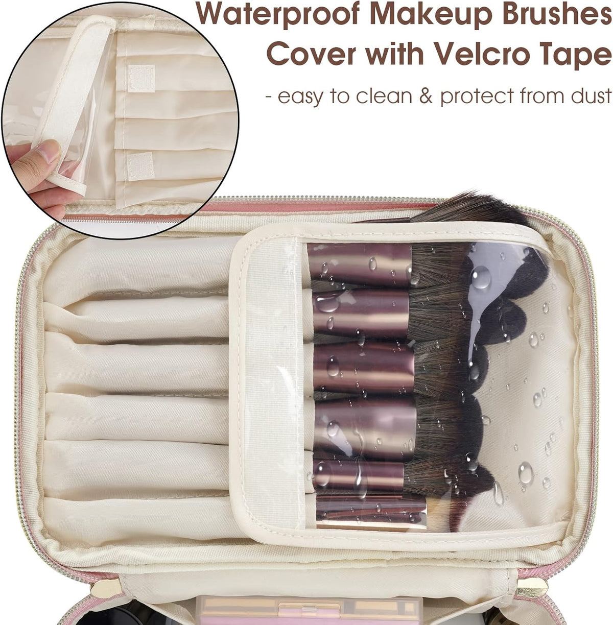 Makeup Bag, Women Travel Make Up Vanity Case with Handle | Portable Make Up Essentials Organizer, Brush Bags for Skincare Cosmetic Lipstick, Eco Vegan Leather, Green