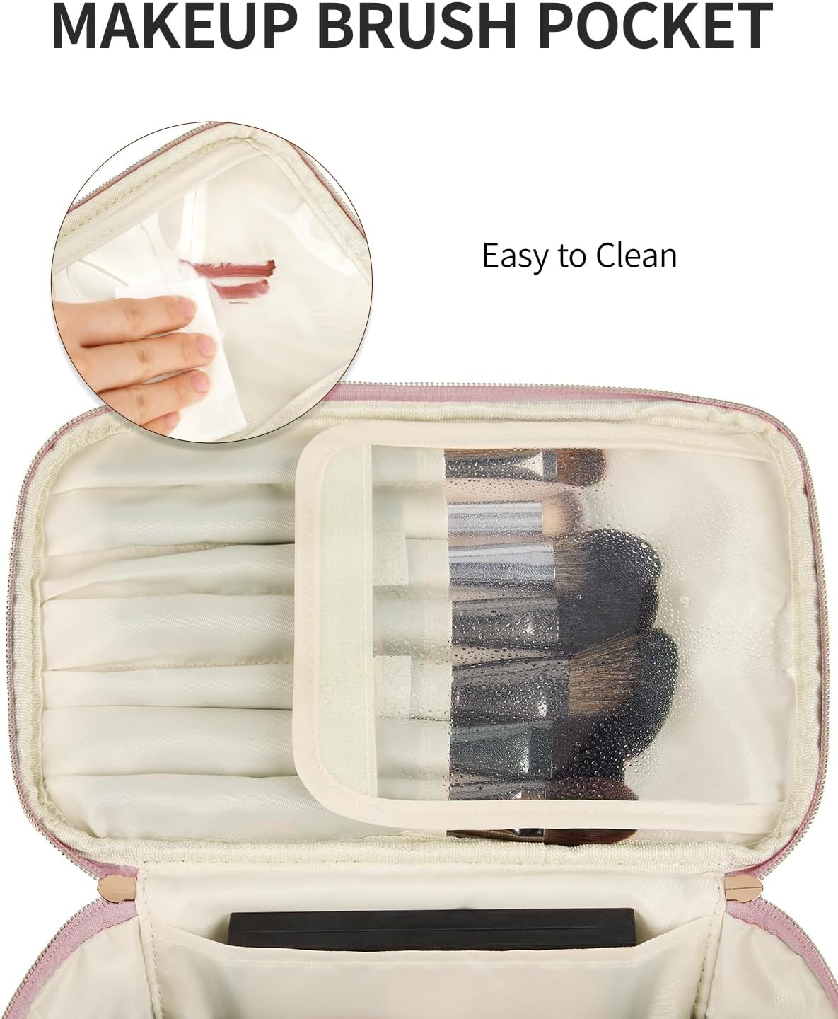Makeup Bag, Women Travel Make Up Vanity Case with Handle | Portable Make Up Essentials Organizer, Brush Bags for Skincare Cosmetic Lipstick, Eco Vegan Leather, Green