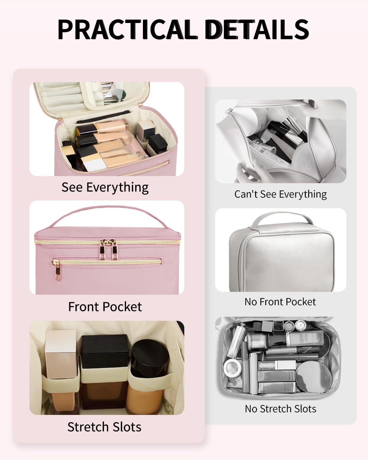 Makeup Bag, Women Travel Make Up Vanity Case with Handle | Portable Make Up Essentials Organizer, Brush Bags for Skincare Cosmetic Lipstick, Eco Vegan Leather, Green