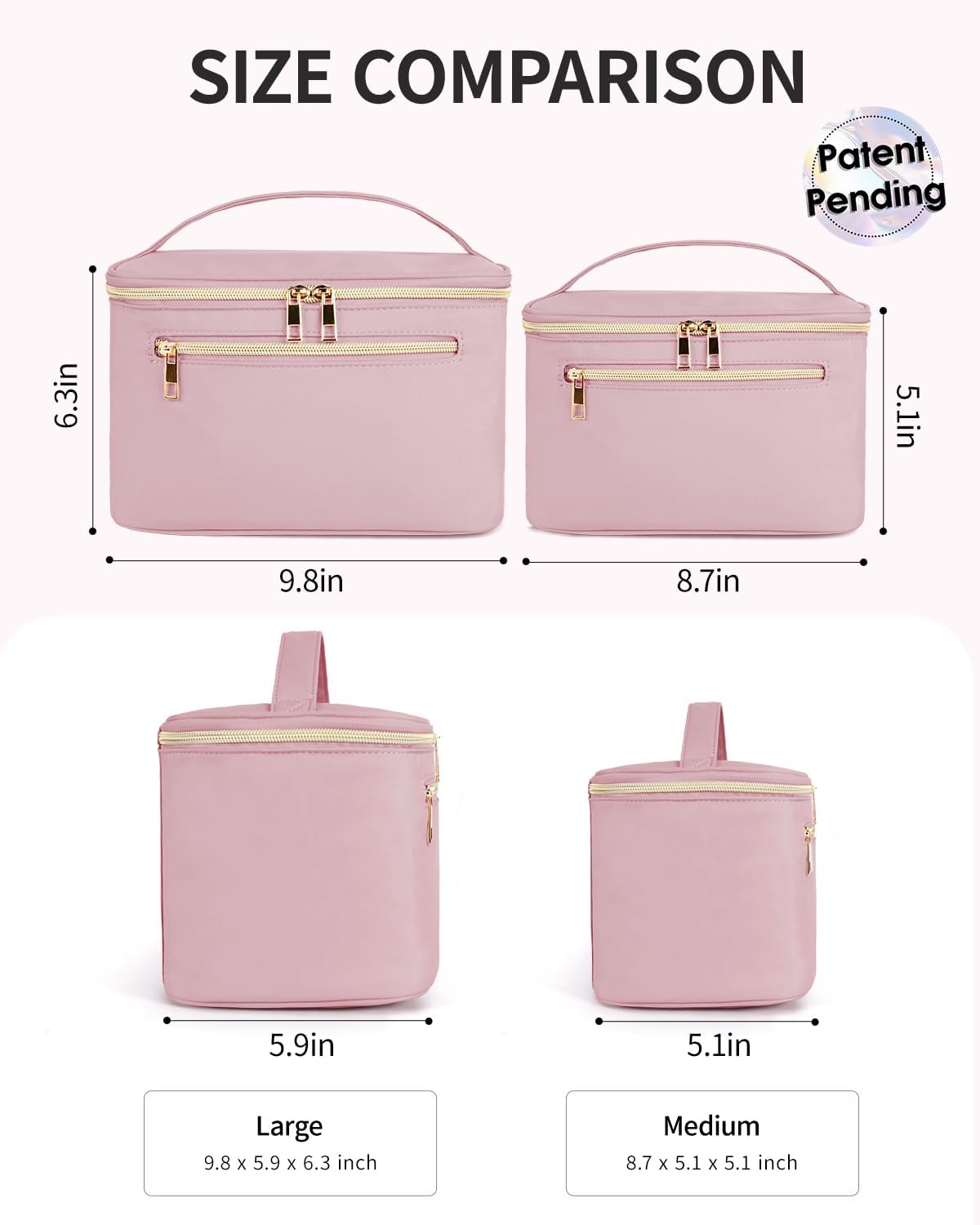 Makeup Bag, Women Travel Make Up Vanity Case with Handle | Portable Make Up Essentials Organizer, Brush Bags for Skincare Cosmetic Lipstick, Eco Vegan Leather, Green