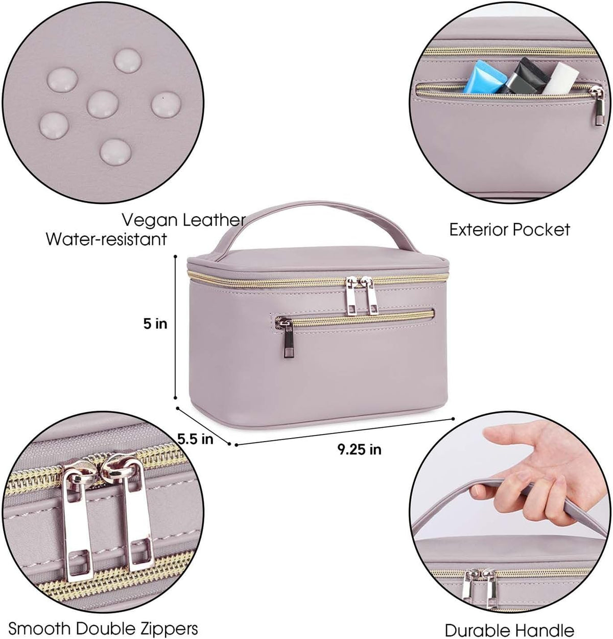 Makeup Bag, Women Travel Make Up Vanity Case with Handle | Portable Make Up Essentials Organizer, Brush Bags for Skincare Cosmetic Lipstick, Eco Vegan Leather, Green