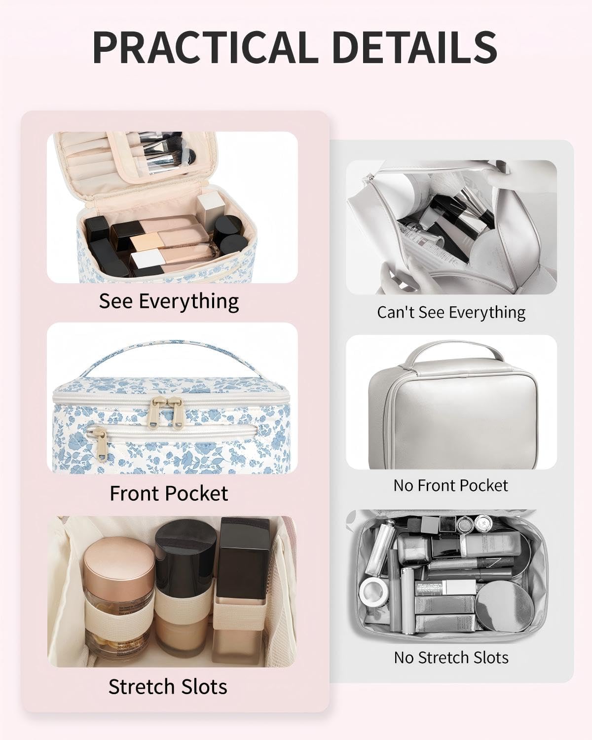 Makeup Bag, Women Travel Make Up Vanity Case with Handle | Portable Make Up Essentials Organizer, Brush Bags for Skincare Cosmetic Lipstick, Eco Vegan Leather, Green