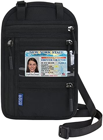 Passport Holder for Travel, RFID Travel Pouch Neck Wallet, Waterproof Passport Wallet for Women and Men, Black