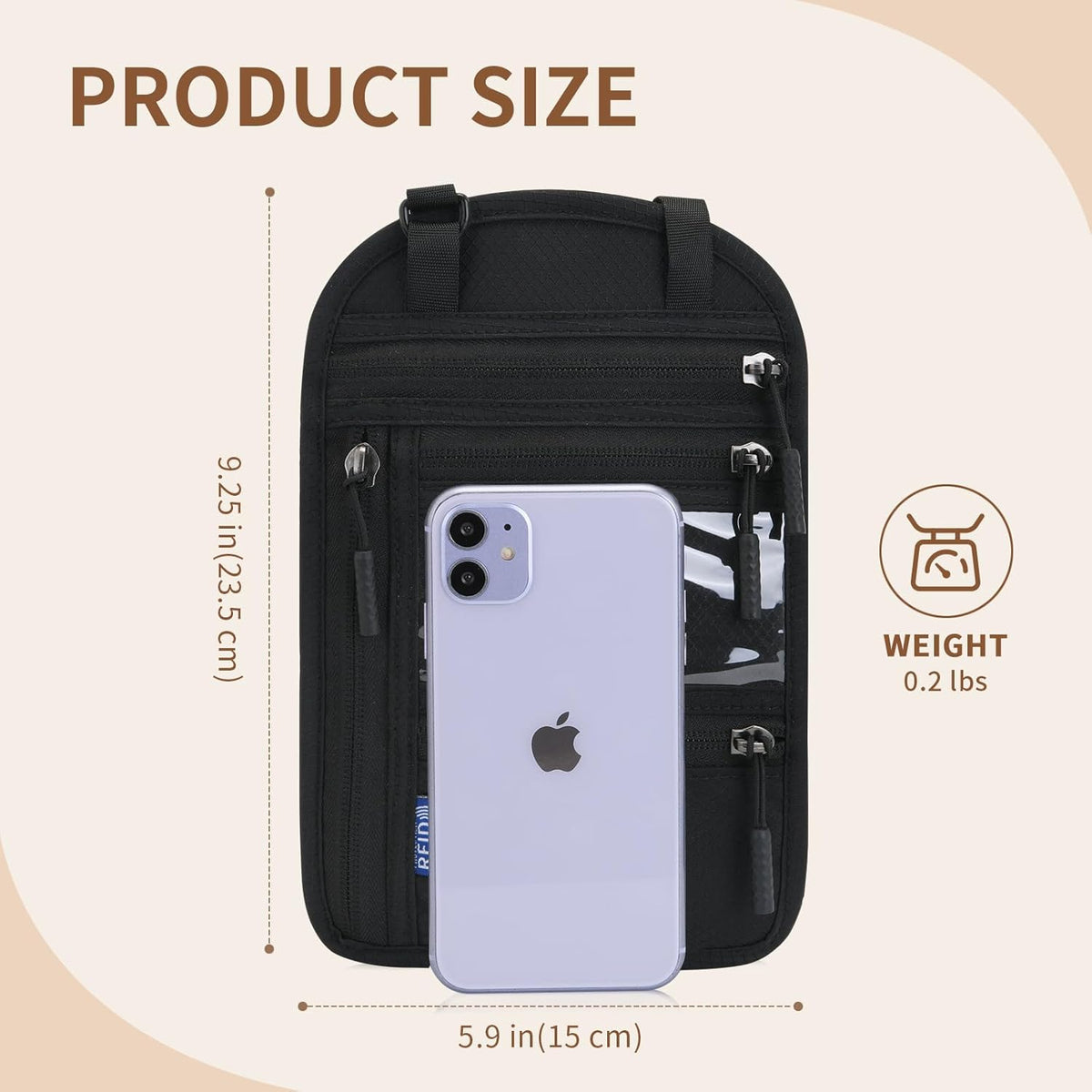 Passport Holder for Travel, RFID Travel Pouch Neck Wallet, Waterproof Passport Wallet for Women and Men, Black